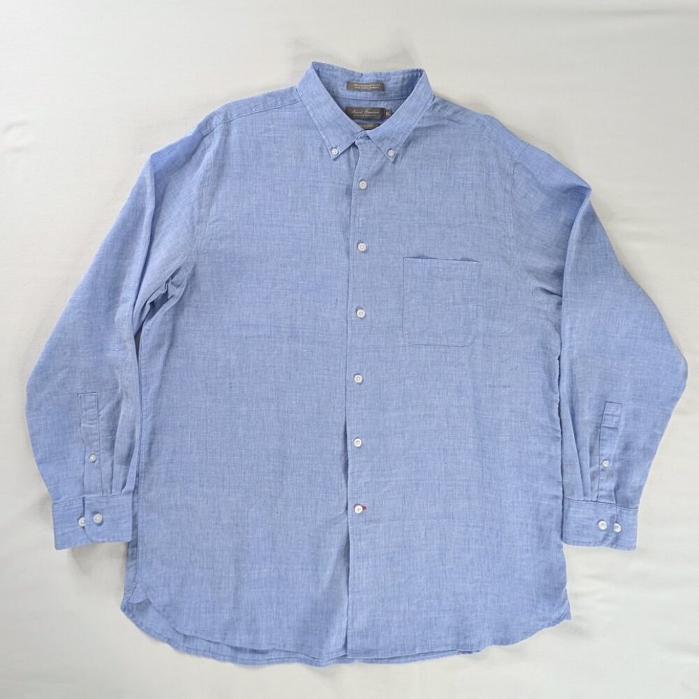 Cremieux Blue Linen Long Sleeve Button Down Front Pocket Shirt